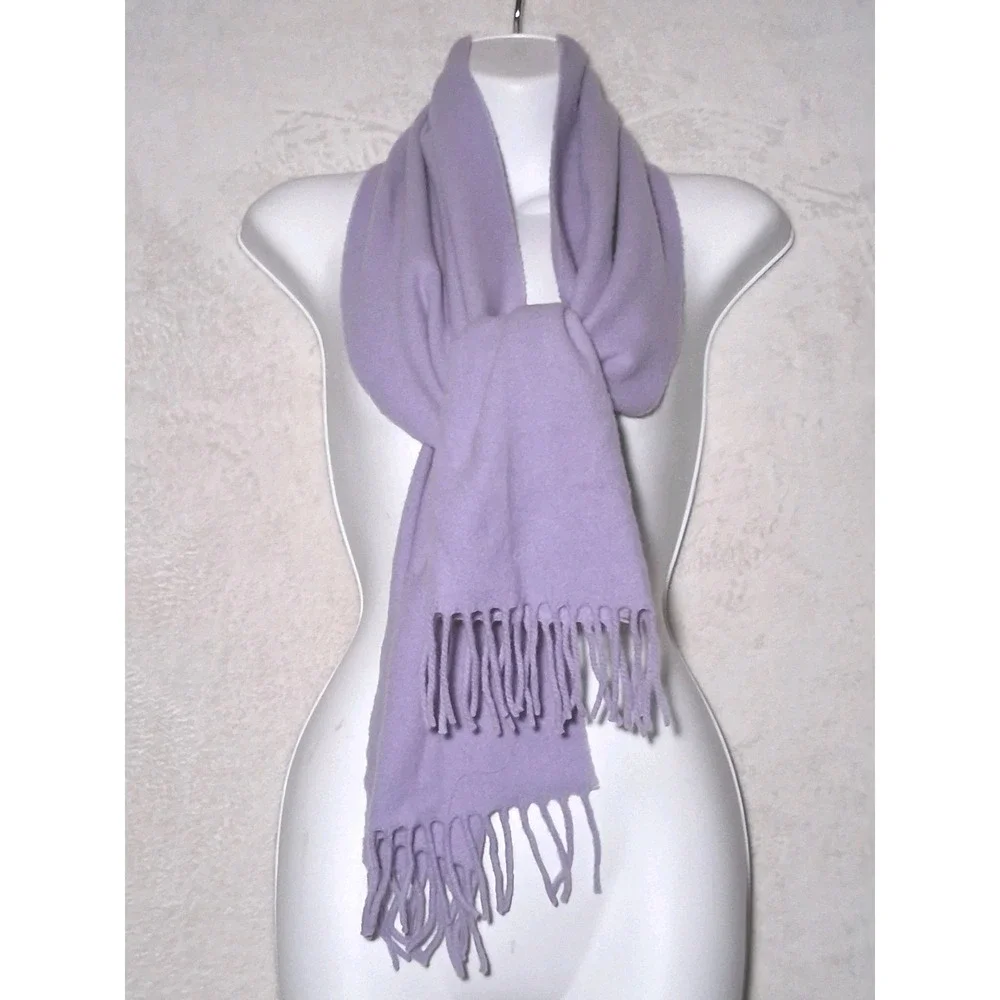 Pure New Wool Scarf OS Lavender 100% Lambswool Fringe Warm VTG Quiet Luxury